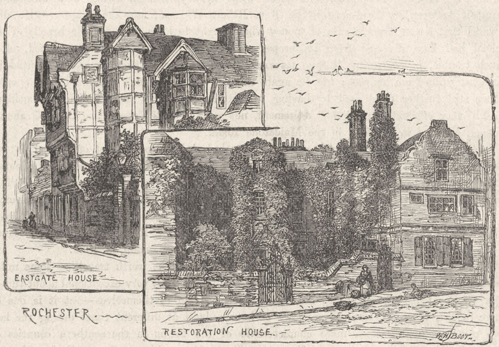 KENT. Rochester. Eastgate House; Restoration 1898 old antique print picture